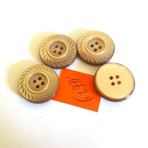 4 boutons résine beige anciens - 22mm - 1662d