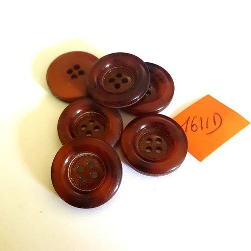 6 boutons résine marron anciens - 22mm - 1611d