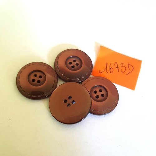 4 boutons résine marron anciens - 22mm - 1673d