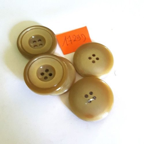 5 boutons résine beige anciens - 27mm - 1729d