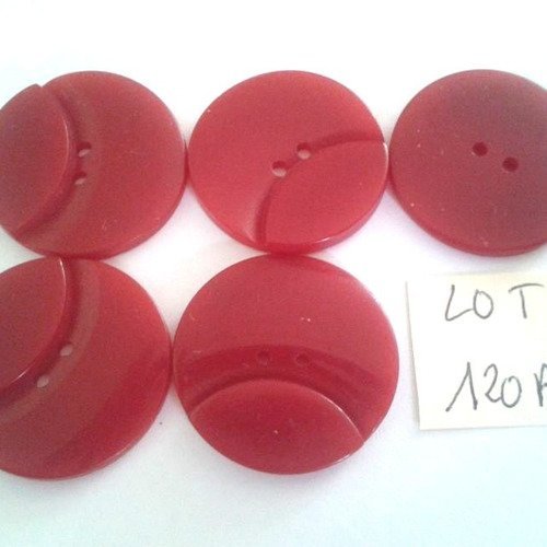 5 boutons résine rouge vintage - 27mm - 120a