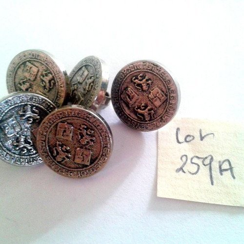 5 boutons métal argenté vintage - 15mm - 259a