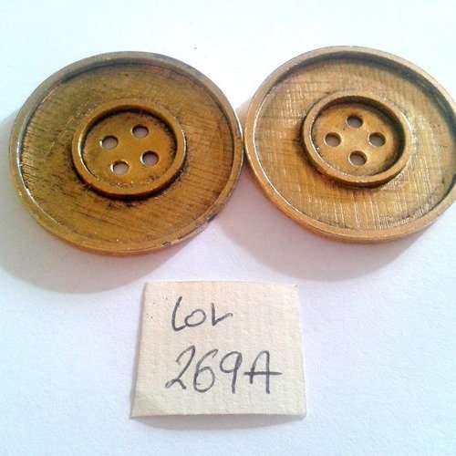 2 boutons métal doré vintage - 35mm - 269a