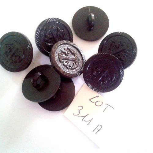 8 boutons résine marron foncé vintage - 18mm - 311a