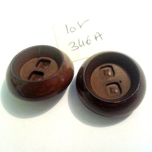 4 boutons résine marron vintage - 23mm - 346a