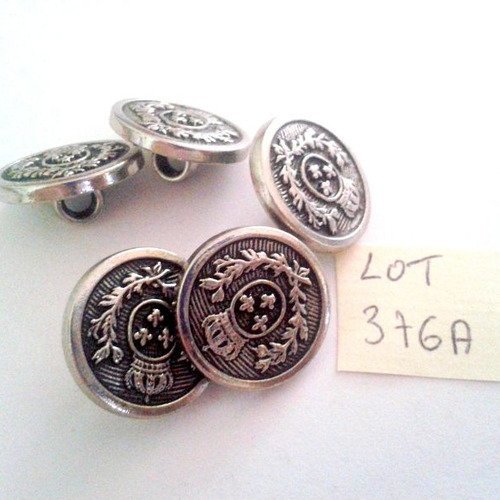 5 boutons métal argenté vintage - 18mm - 376a