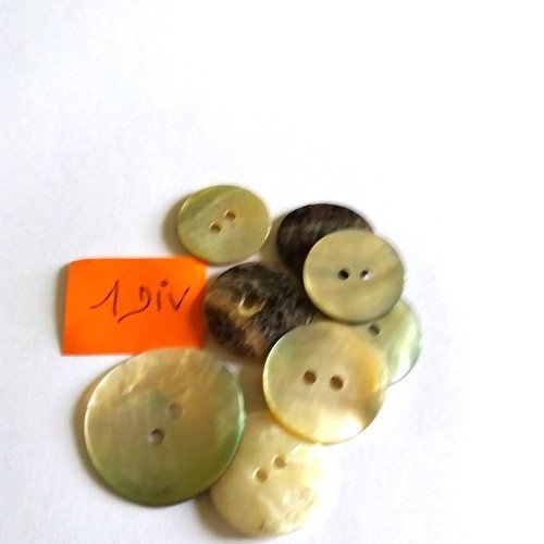 8 boutons nacre gris clair (écru) vintage - taille diverse - 1div