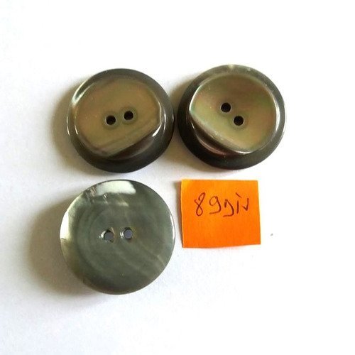 3 boutons nacre gris vintage - 27mm - 89div