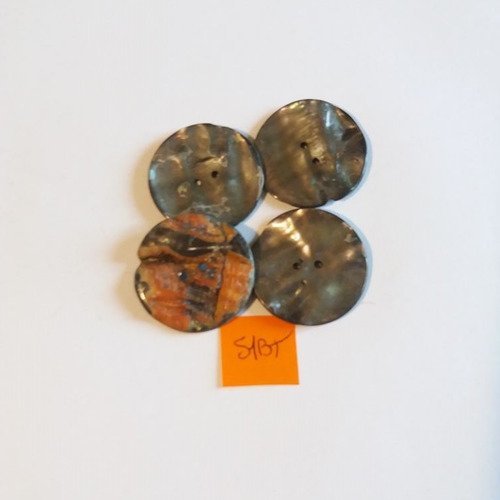 5 boutons nacre gris vintage - 31mm - 51div