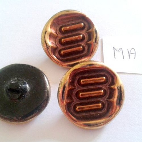 3 boutons en verre noir et doré vintage - 26mm - 4ma