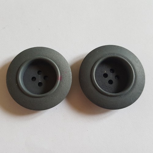 2 boutons résine gris - 34mm - 14n 