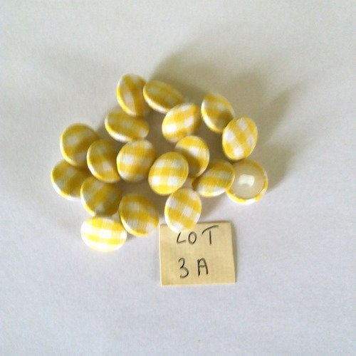 18 boutons tissu et résine jaune blanc - 14mm - 3a