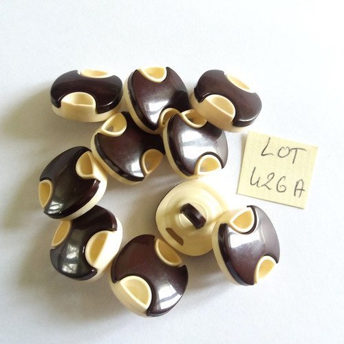 10 boutons en résine marron et beige vintage - 16x16mm - 426a