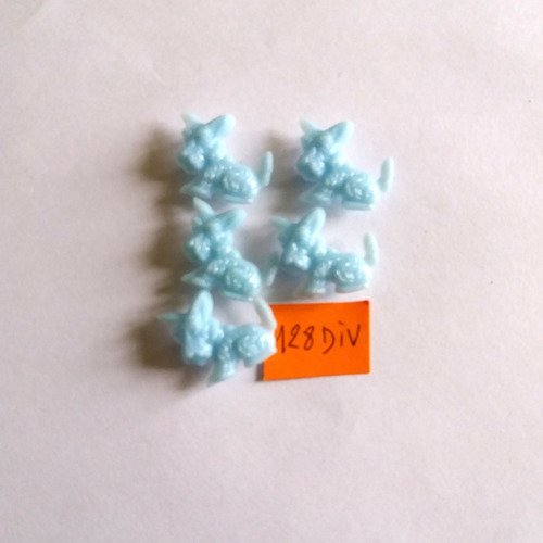 5 boutons en résine bleu ciel (chiens) - 16x18mm - 128div