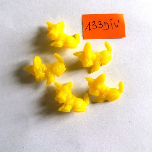 5 boutons en résine jaune (chien) - 18x16mm - 133div