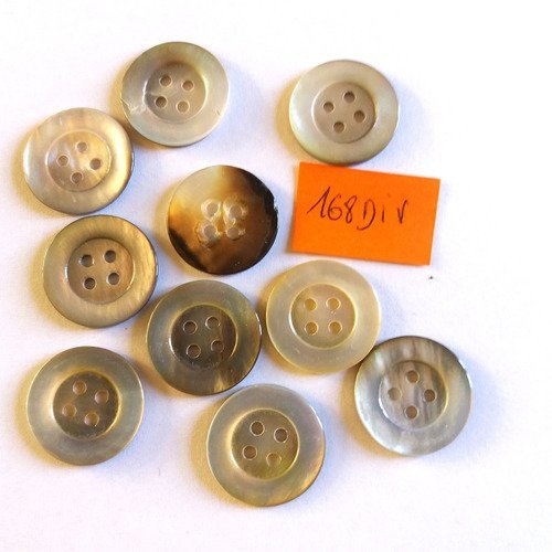 10 boutons nacre gris vintage  - 18mm - 168div