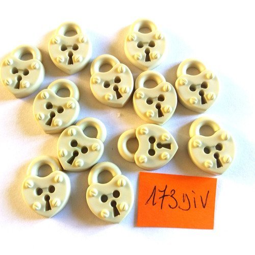 6 boutons en résine beige (cadenas) - 18x14mm - 173div