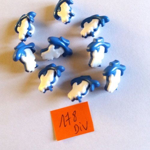 9 boutons en résine bleu et blanc (lucky luke) - 17x15mm - 178div