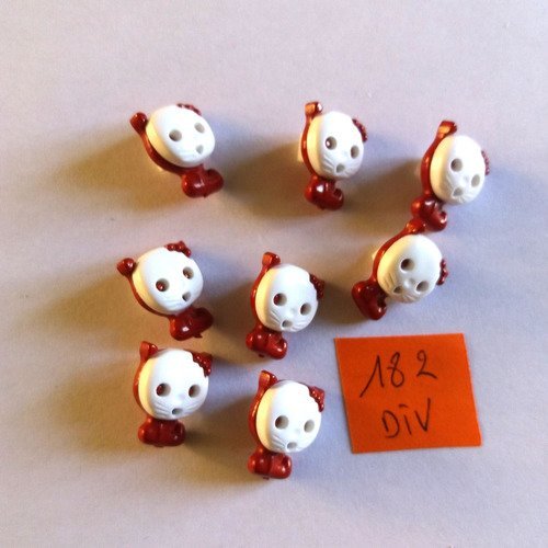 8 boutons en résine marron et blanc (chat) - 14x11mm - 182div