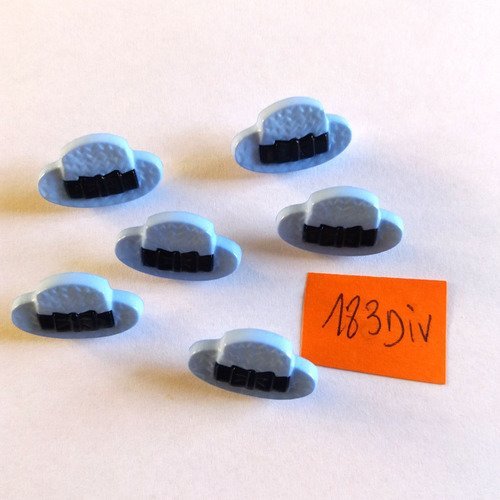 7 boutons en résine bleu ciel et noir (chapeau) - 18x11mm - 183div