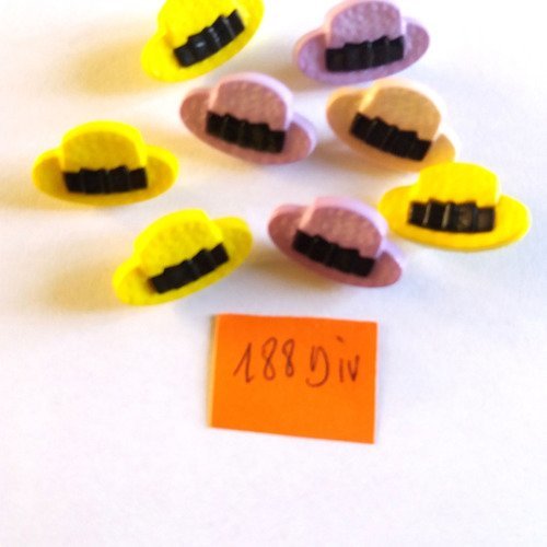 8 boutons en résine couleur divers (chapeau) - 18x11mm - 188div