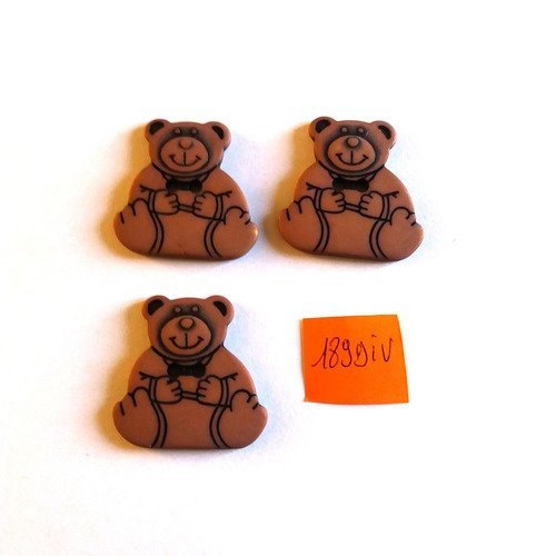 3 boutons en résine (ours) marron - 27mm de haut - 189div