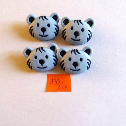 4 boutons en résine (petit tigre) bleu et noir - 29x23mm - 193div