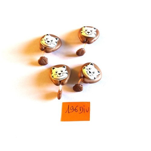 4 boutons en résine (chat) marron et blanc - 16mm - 196div