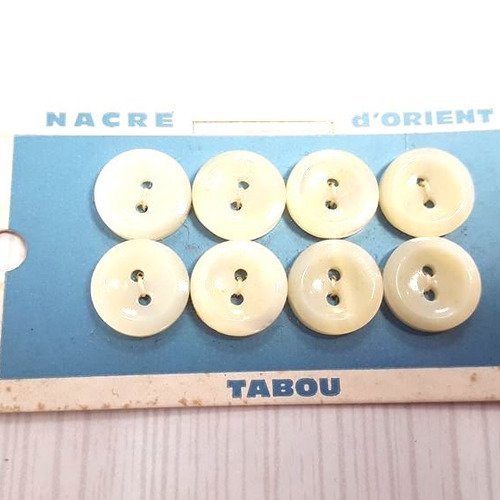 Cartonnette de 8 boutons en nacre ivoire - vintage - 14mm - 331div