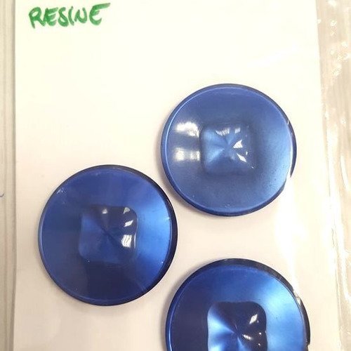 3 boutons résine bleu vintage - 36mm - n°63