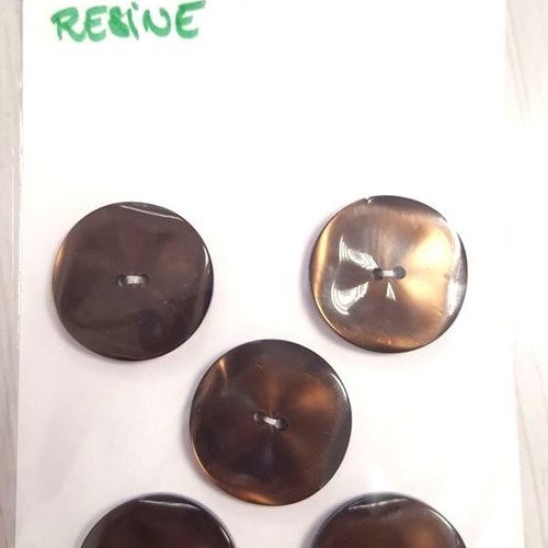 5 boutons résine marron vintage - 26mm - n°66