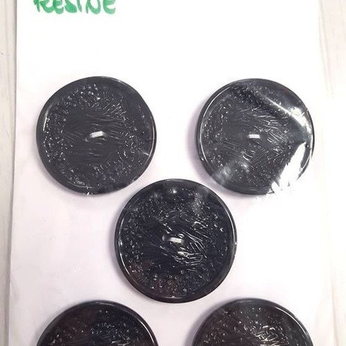 5 boutons résine noir vintage - 31mm - n°68