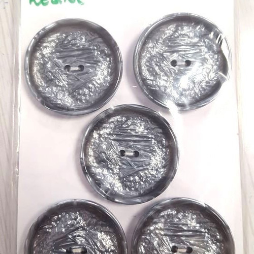 5 boutons résine gris vintage - 36mm - n°72