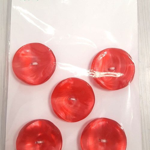 5 boutons résine rouge vintage - 27mm - n°76