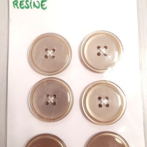 6 boutons résine taupe vintage - 27mm - n°77