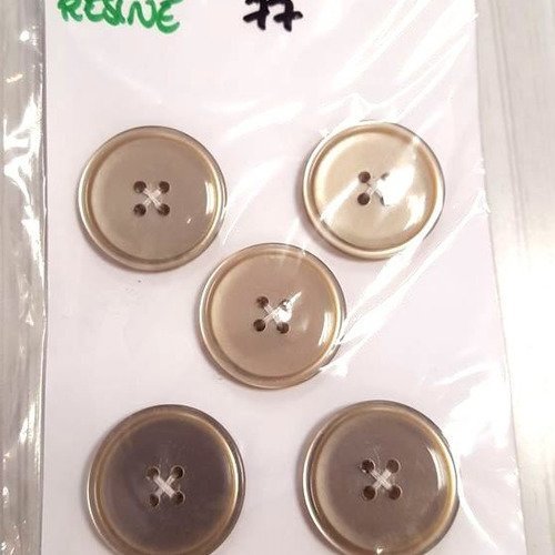 5 boutons résine taupe vintage - 27mm - n°77