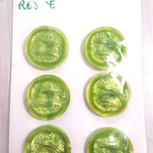 6 boutons résine vert vintage - 27mm - n°80