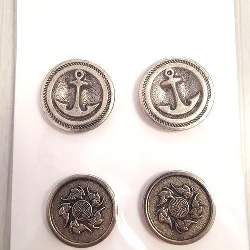 4 boutons métal argenté vintage - 25mm et 27mm - n°91