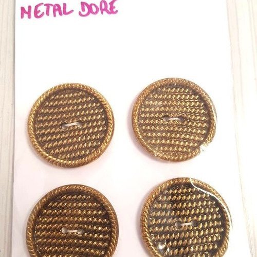 4 boutons métal doré vintage - 31mm - n°108