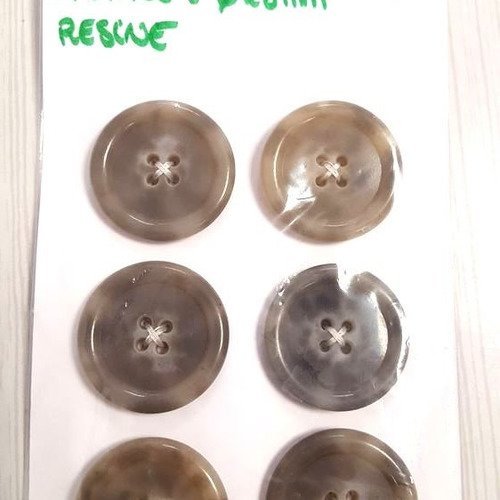 6 boutons résine gris tacheté vintage - 28mm - n°147
