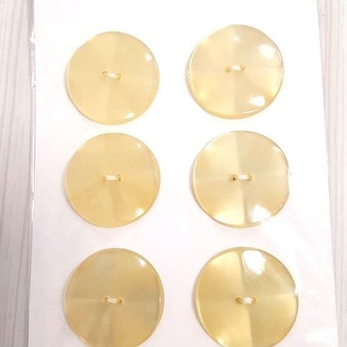 6 boutons résine jaune vintage - 27mm - n°155