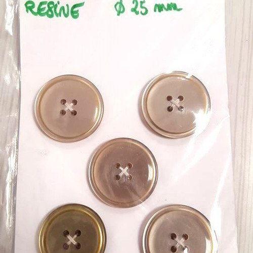 5 boutons résine vert et gris vintage - 25mm et 27mm - n°148
