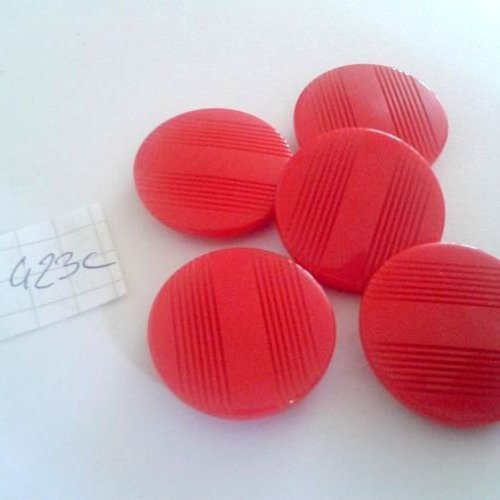 5 boutons résine rouge vintage - 23mm - 423c