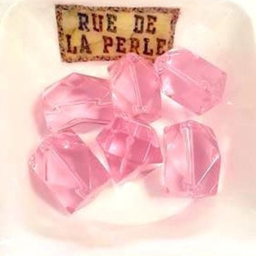 6 perles en verre a facette rose - 14x20mm