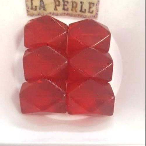 6 perles en verre a facette rouge - 14x20mm