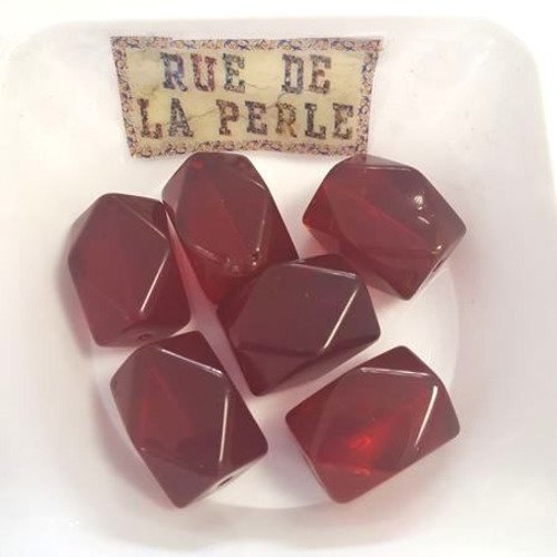 6 perles en verre a facette rouge bordeaux - 14x20mm