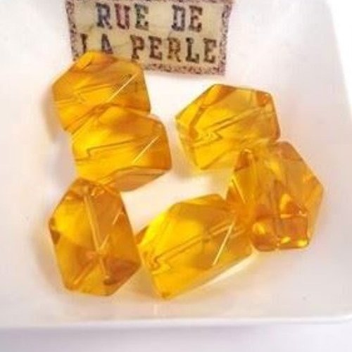 6 perles en verre a facette jaune - 14x20mm