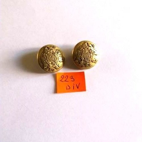 2 boutons métal doré - vintage - 20 - 223div