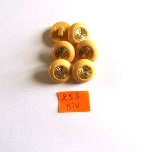 6 boutons résine beige et doré - vintage - 18mm - 253div