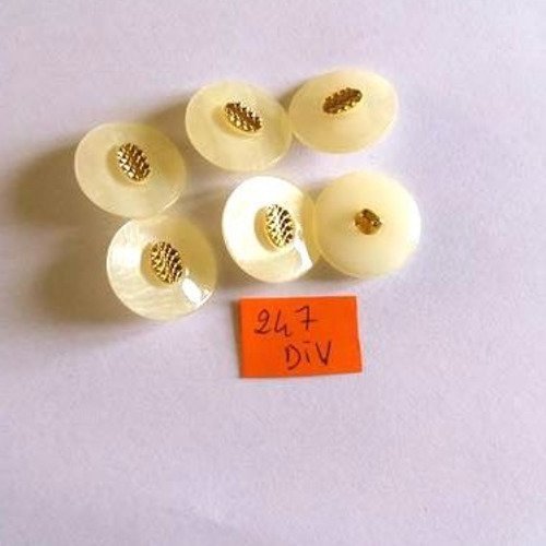 6 boutons en résine beige et doré - 22mm - 247div